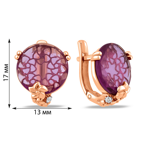 Сережки з червоного золота з кварцом і фіанітами (арт. 117800ПрГ) – зображення 5