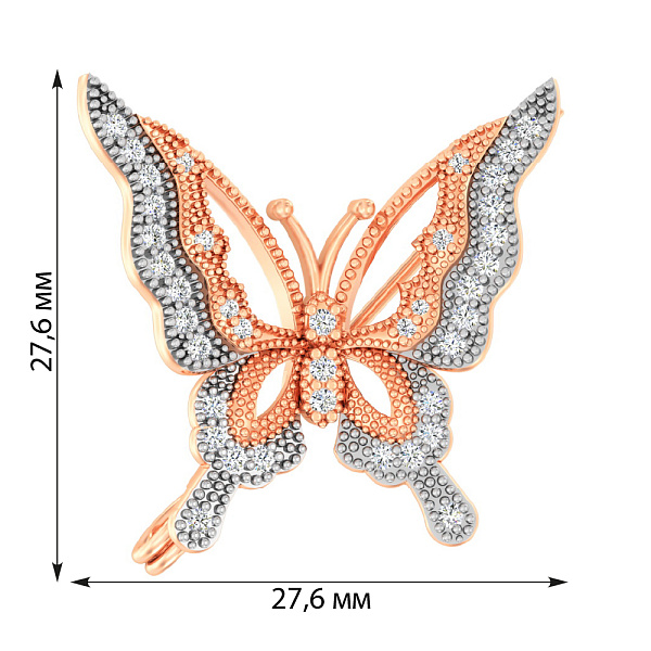 Золота брошка «Метелик» з фіанітами (арт. 360040) – зображення 3
