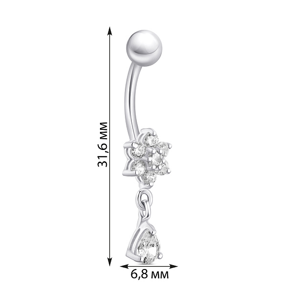 Серебряная серьга-пирсинг для пупка с фианитами (арт. 7512/031) – изображение 2