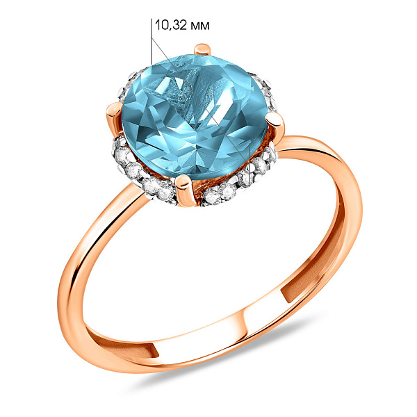 Каблучка з червоного золота з кварцом і фіанітами (арт. 140561ПсГ) – зображення 2