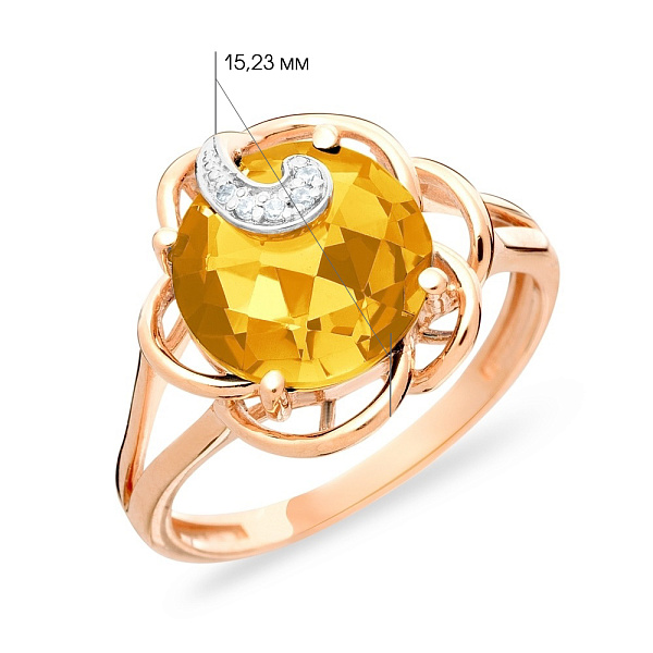 Каблучка золота з цитрином і фіанітами (арт. 140674Пц) – зображення 2