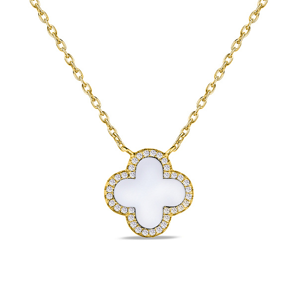 Срібне кольє "Клевер" з жовтим родіюванням і з перламутром (арт. 7507/977/10жп) – зображення 1