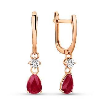 Фото Сережки з червоного золота з рубіном і діамантами (арт. С011753р)