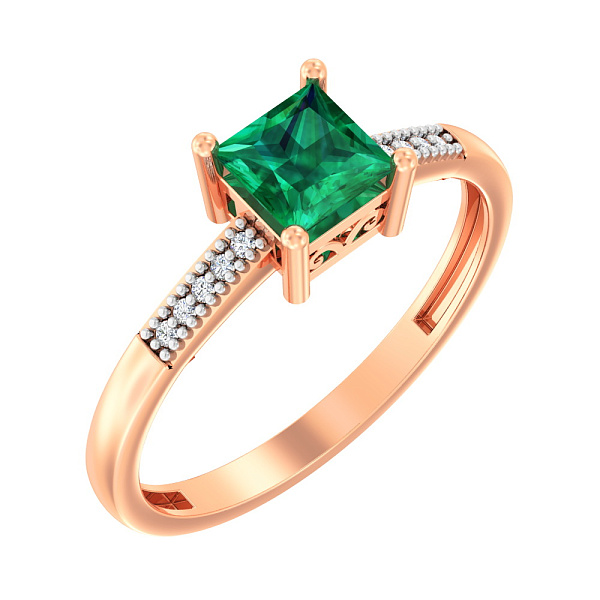 Золотое кольцо с кварцем и фианитами (арт. 144800Пз) – изображение 1