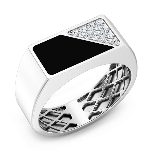 Печатка из белого золота с бриллиантами и эмалью (арт. К170088010беч) – изображение 1