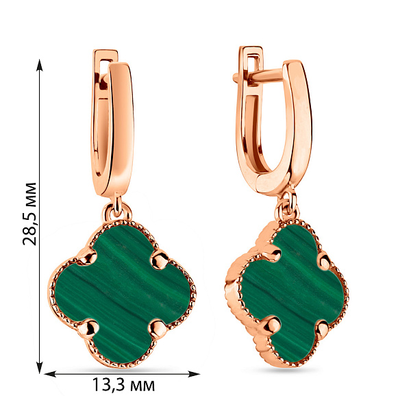 Сережки з червоного золота з малахітом (арт. 105693/15млх) – зображення 2