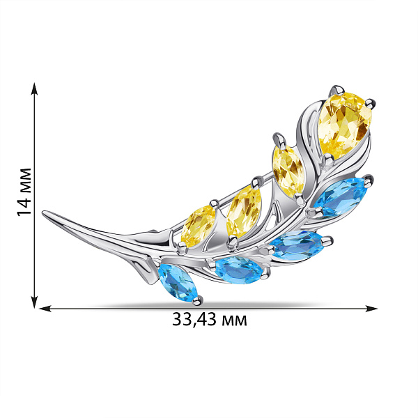 Срібна брошка Перо з топазом (арт. 7505/584Пгажбп) – зображення 2