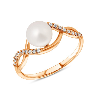 Фото Золотое кольцо с жемчугом и фианитами (арт. 154930прлб)