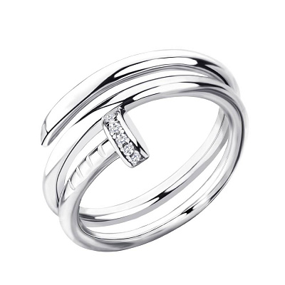 Серебряное кольцо «Гвоздь» с фианитами  (арт. 7501/3866)