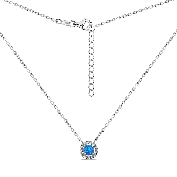 Срібне кольє з синім опалом і фіанітами (арт. 7507/2239Пос) – зображення 2