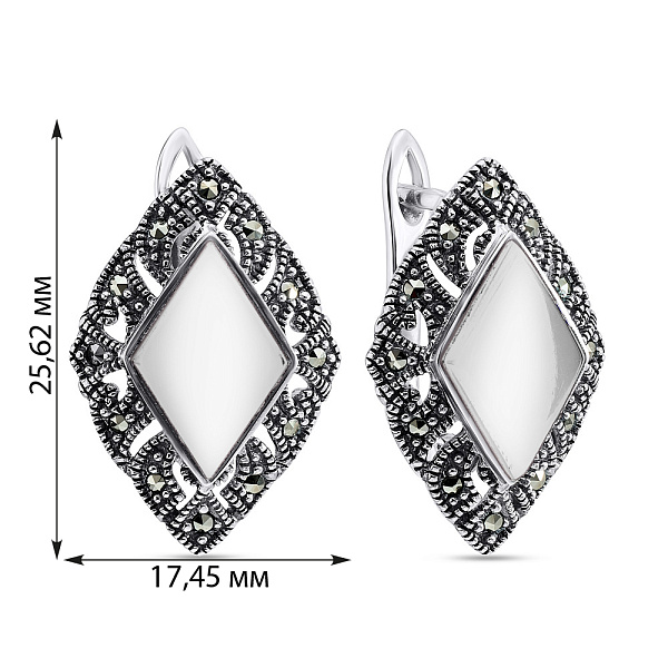 Сережки срібні з перламутром і марказитами (арт. 7402/3752мркп) – зображення 2