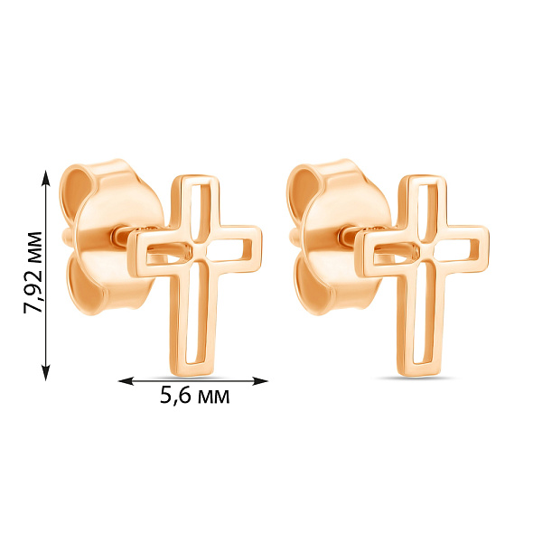 Золотые пусеты в форме крестиков (арт. 107343) – изображение 2
