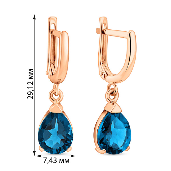 Сережки-підвіски з топазом лондон з червоного золота (арт. 110145Пл) – зображення 2
