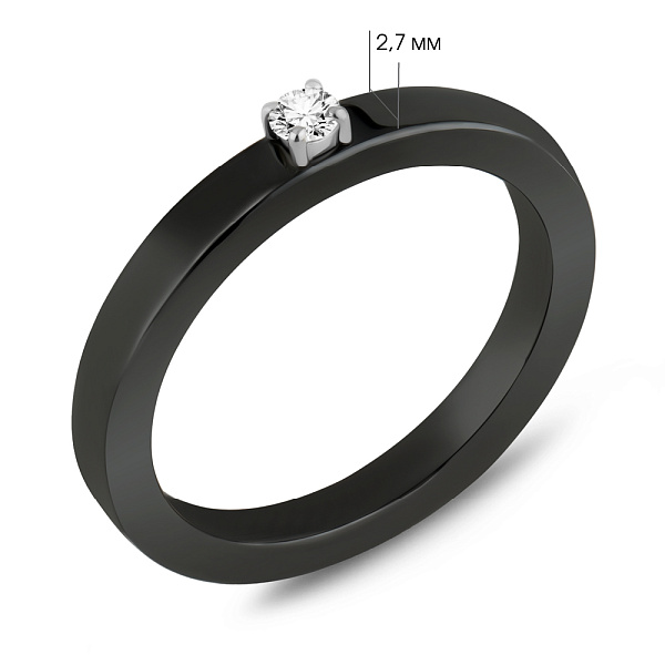 Кольцо из черной керамики и белого золота с бриллиантом (арт. К011768010бч) – изображение 5