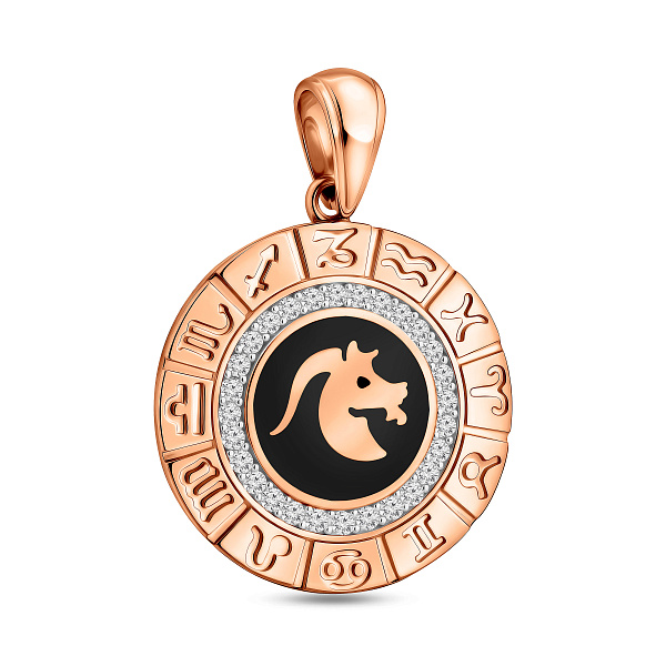 Подвес золотой "Козерог" с эмалью и фианитами (арт. 440681ечк) – изображение 1