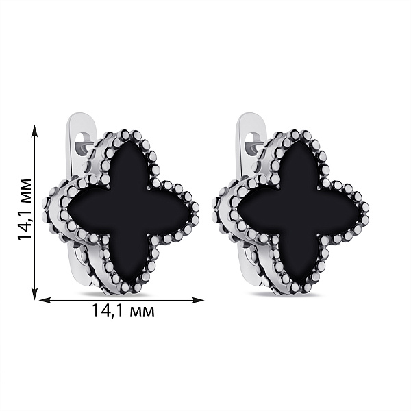 Серебряные серьги Клевер с ониксом (арт. 7502/2064) – изображение 2