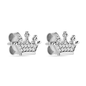 Фото Пусеты Корона из белого золота с фианитами (арт. 107842б)