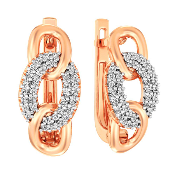 Сережки "Звенья" из красного золота с фианитами (арт. 111191) – изображение 1