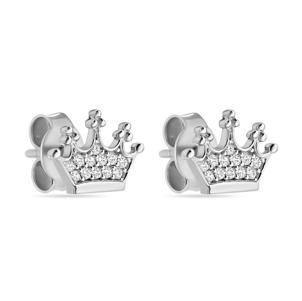 Пусеты Корона из белого золота с фианитами (арт. 107842б) – изображение 1