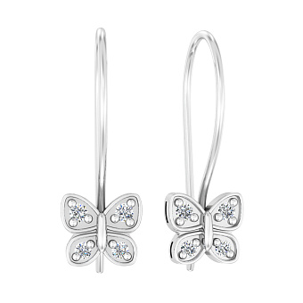 Фото Детские серьги "Бабочки" из белого золота с фианитами (арт. 110281б)