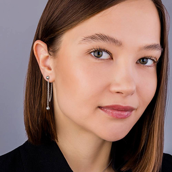 Серьги Fly из белого золота с шариками (арт. 109803/1б) – изображение 3