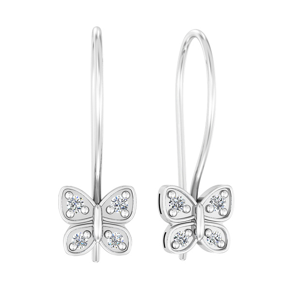 Детские серьги "Бабочки" из белого золота с фианитами (арт. 110281б) – изображение 1
