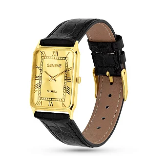 Золотий кварцовий годинник зі шкіряним ремінцем (арт. 260236жжч)