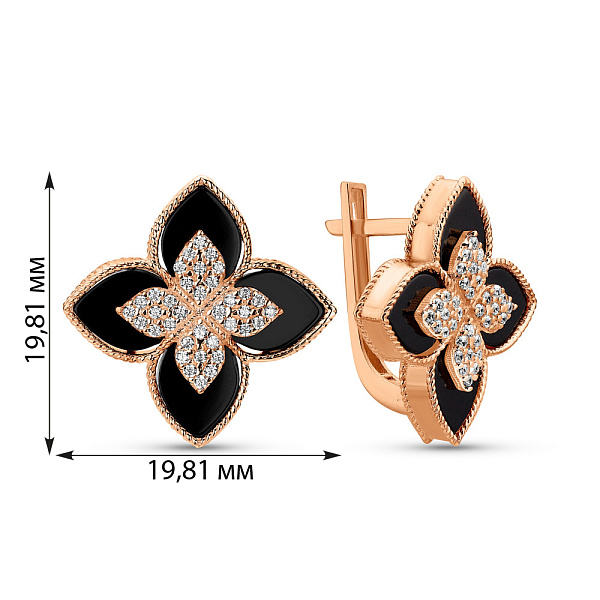 Золоті сережки Конюшина з оніксом і фіанітами (арт. 1091384/20о) – зображення 5