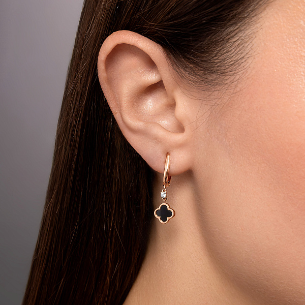 Золотые серьги подвески с эмалью (арт. 111087ч) – изображение 2