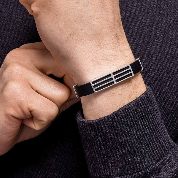 Каучуковый браслет с серебряными вставками (арт. 7609/46072р) – изображение 3