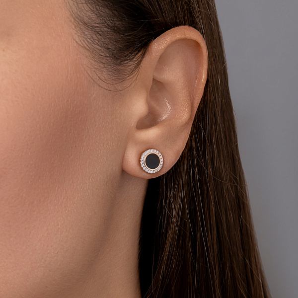 Золоті сережки-пусети Лýна з емаллю і фіанітами  (арт. 110327ч) – зображення 7