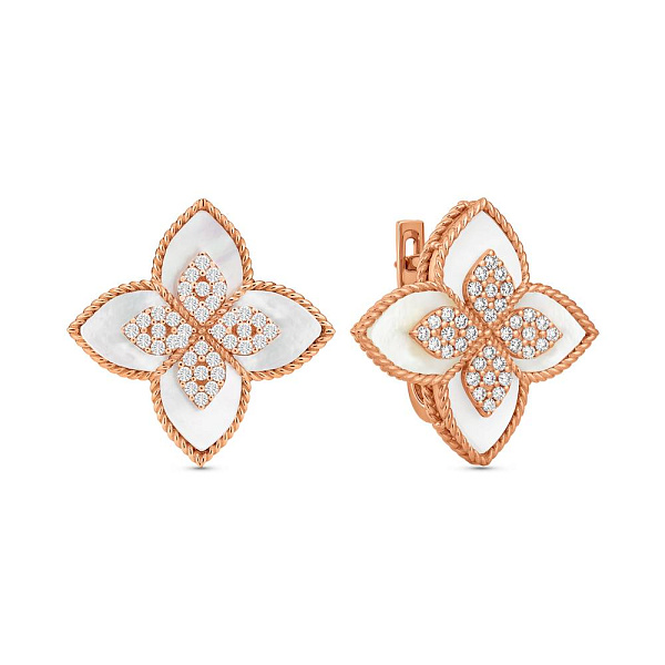 Золотые серьги Клевер с перламутром и фианитами (арт. 111342п) – изображение 1