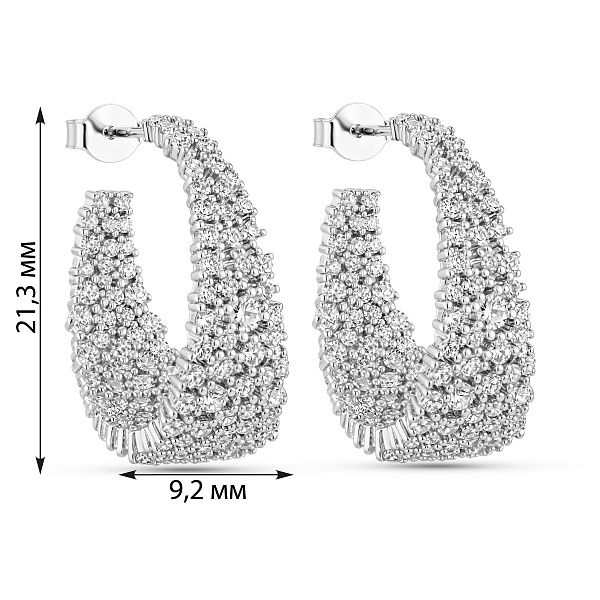 Широкі срібні сережки з розсипом фіанітів (арт. 7518/7309) – зображення 2