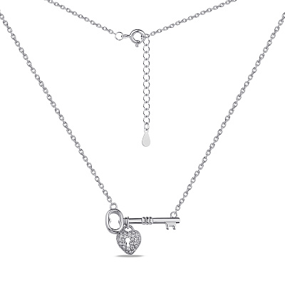 Серебряное колье Ключ от сердца с фианитами (арт. 7507/1892)