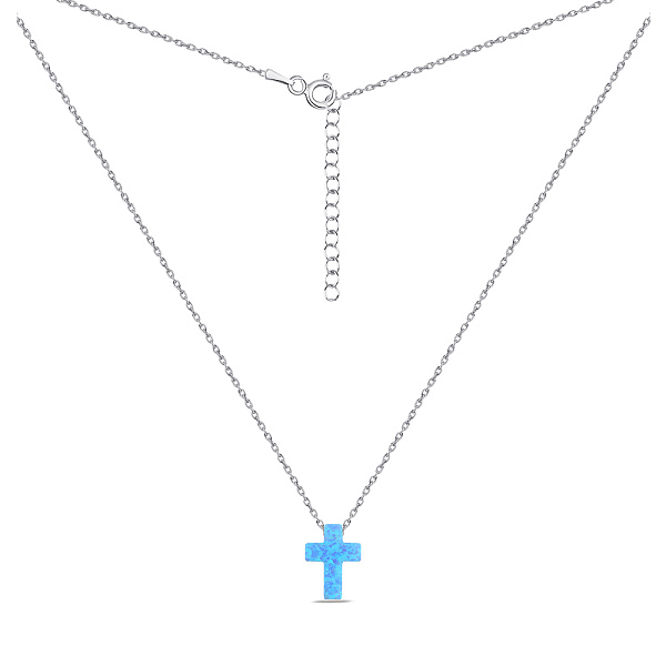 Серебряное колье с крестиком из синего опала (арт. 7507/441Пос) – изображение 2