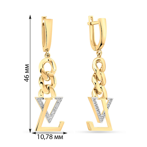 Сережки з жовтого золота з підвісками і фіанітами (арт. 108689ж) – зображення 3