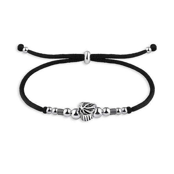 Браслет на чорній нитці зі срібними вставками (арт. 7309/4680ч) – зображення 1