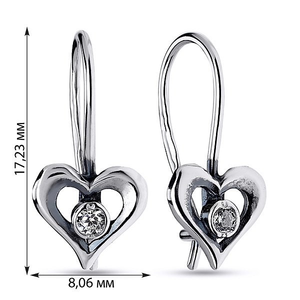 Серебряные серьги «Сердечки» с фианитами (арт. 7902/500008-ч) – изображение 2