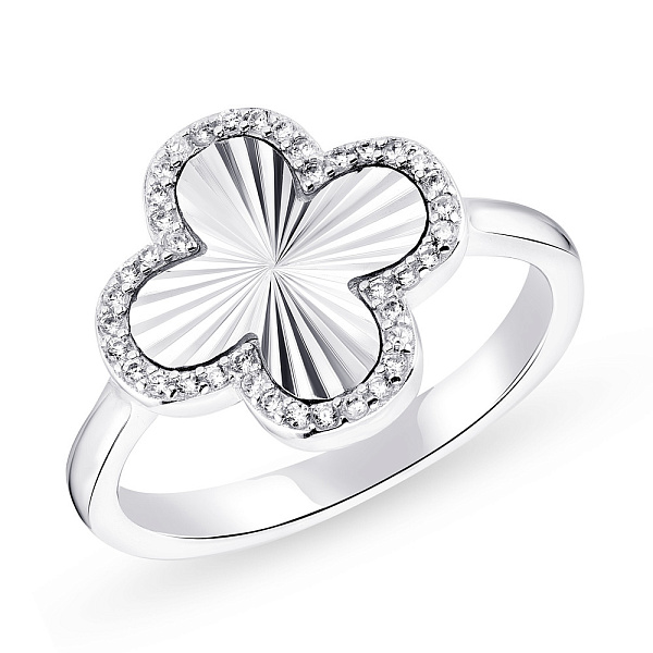 Серебряное кольцо "Клевер" с фианитами (арт. 7501/5596/15) – изображение 1