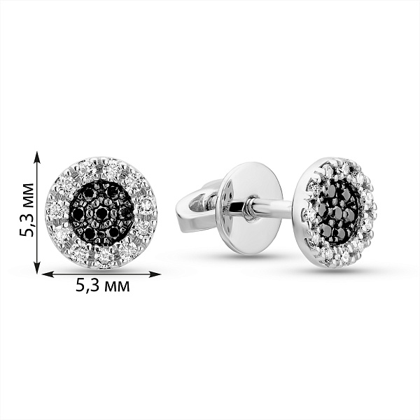 Золотые пусеты с белыми и черными бриллиантами (арт. Т011658010бч) – изображение 2