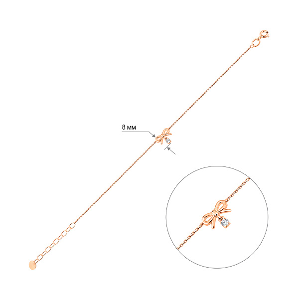 Браслет Бантик из красного золота с фианитом (арт. 340100) – изображение 3