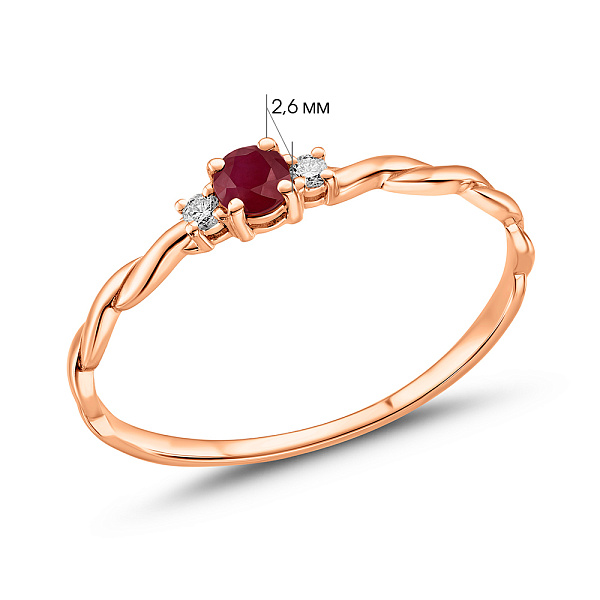 Золотое кольцо с рубином и бриллиантами (арт. К011359р) – изображение 2