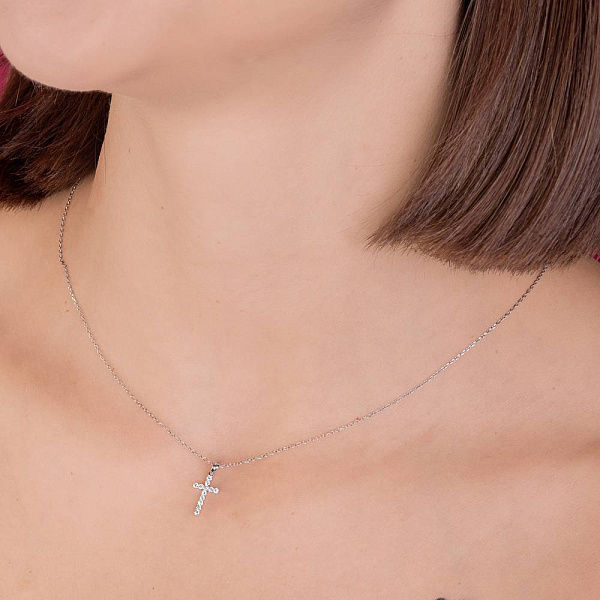 Кольє Хрест з білого золота з діамантами (арт. Ц341188015б) – зображення 3