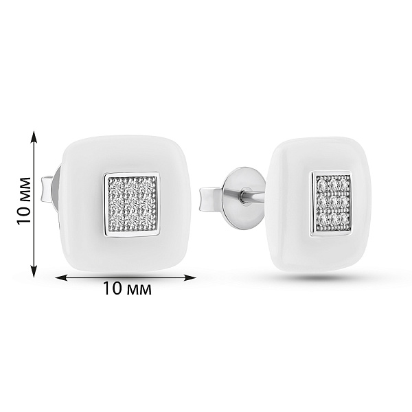 Срібні сережки-пусети з керамікою (арт. 7518/1154717кмб) – зображення 2