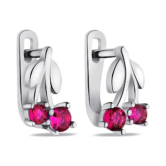 Дитячі срібні сережки Вишеньки з фіанітами (арт. 7502/С2ФРУ/1478)