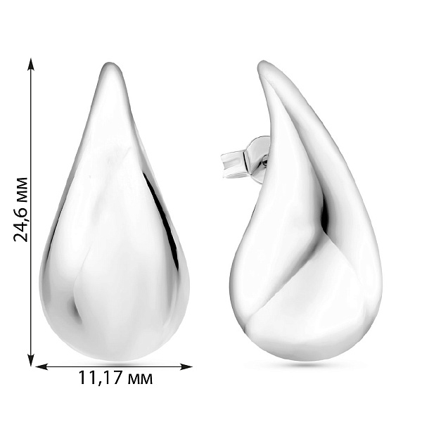 Серьги-пусеты Капля из белого золота (арт. 1091497/3б) – изображение 4