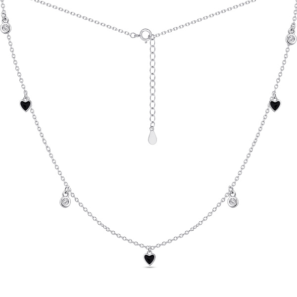 Серебряное колье с подвесками сердечка и фианитами (арт. 7507/2482еч) – изображение 2