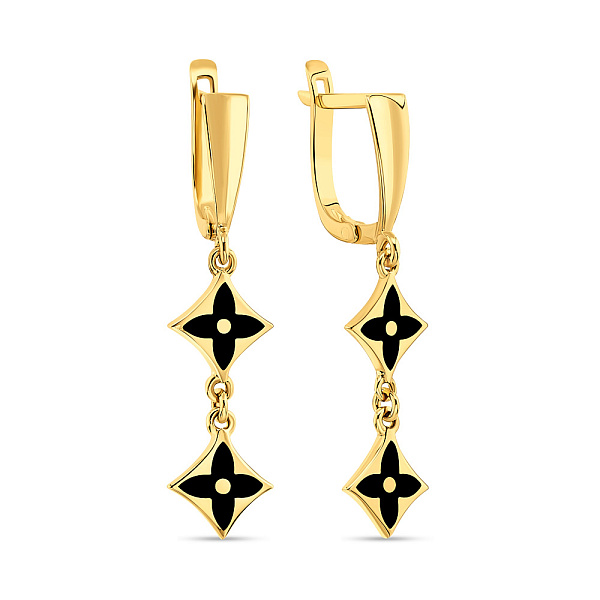 Золотые серьги-подвески с эмалью (арт. 108671жеч) – изображение 1