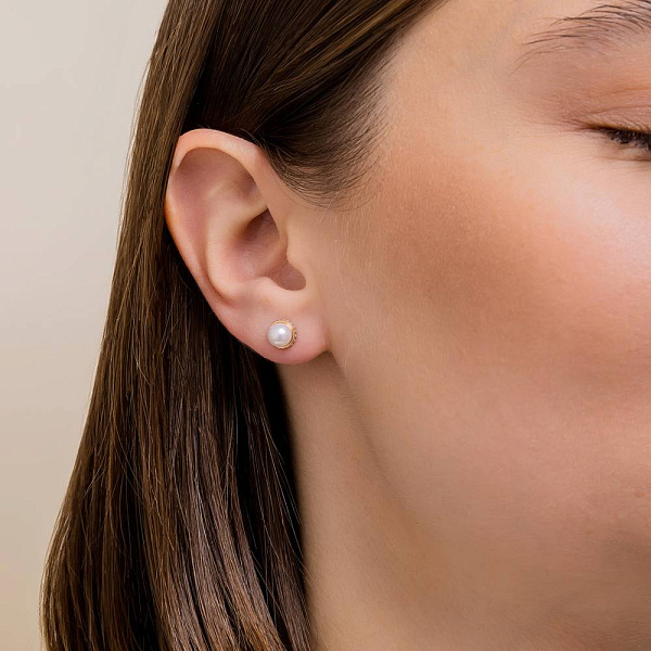 Золотые серьги-пусеты с жемчугом (арт. 110989) – изображение 2