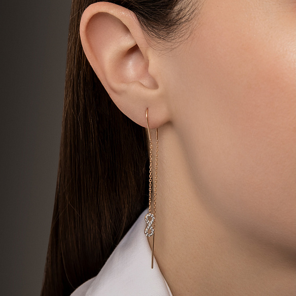 Золоті сережки-протяжки "Нескінченність" з фіанітами (арт. 110971) – зображення 2